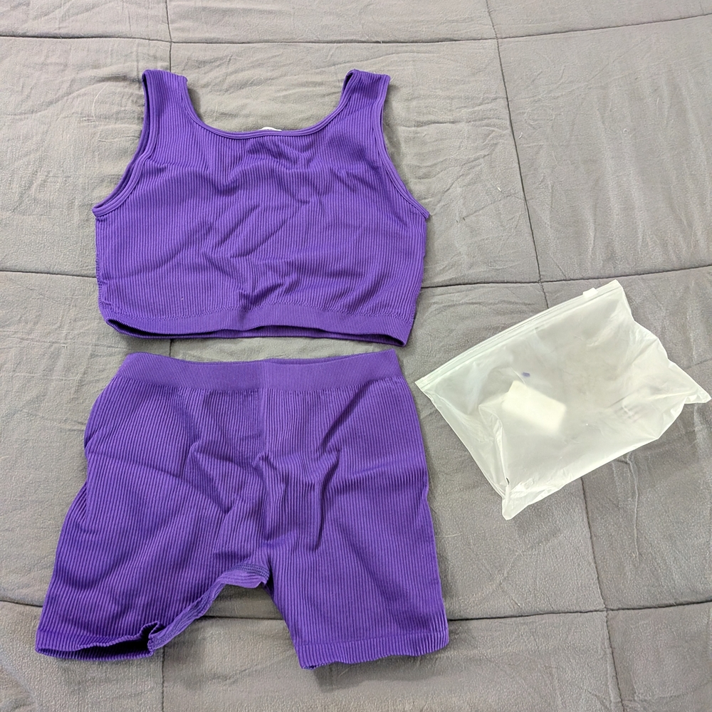 NWOT EXARUS Lavender Ribbed 2-Piece Workout Set - Seamless & Stretchy Girls 12Y